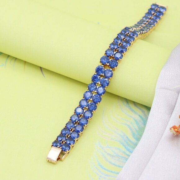 Elegant Rose Gold Bracelet with Blue Crystal Stones, XPBL0635 - Picture 7 of 12